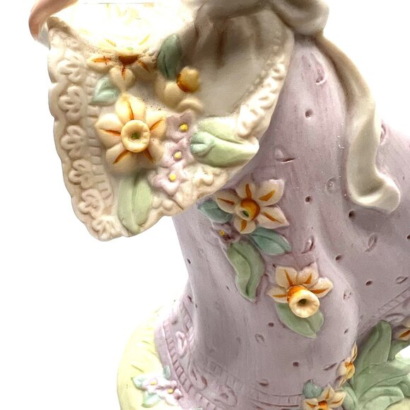 Rare Vintage Homco Bisque Porcelain Figure Victorian Lady Flowers Not Music Box - Picture 15 of 16